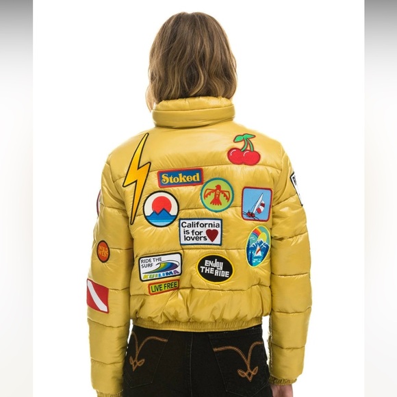 NWT - Aviator Nation - Vintage Patch Apres Puffer Jacket - Honey Glossy - Picture 3 of 6